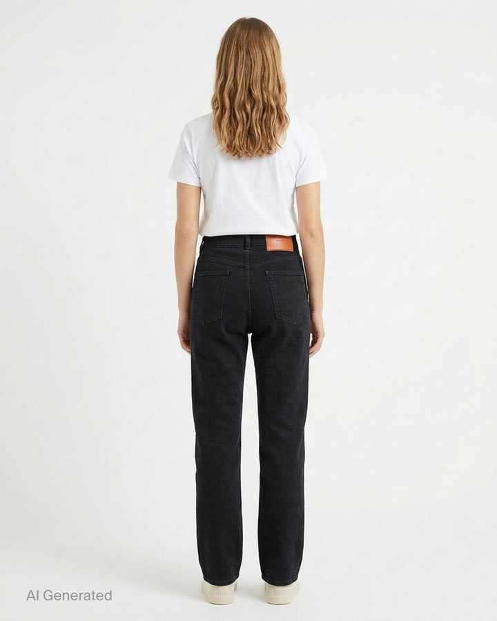 Balmain straight fit black denim jeans shown from the front with five-pocket styling, button closure and copper-tone rivets - back