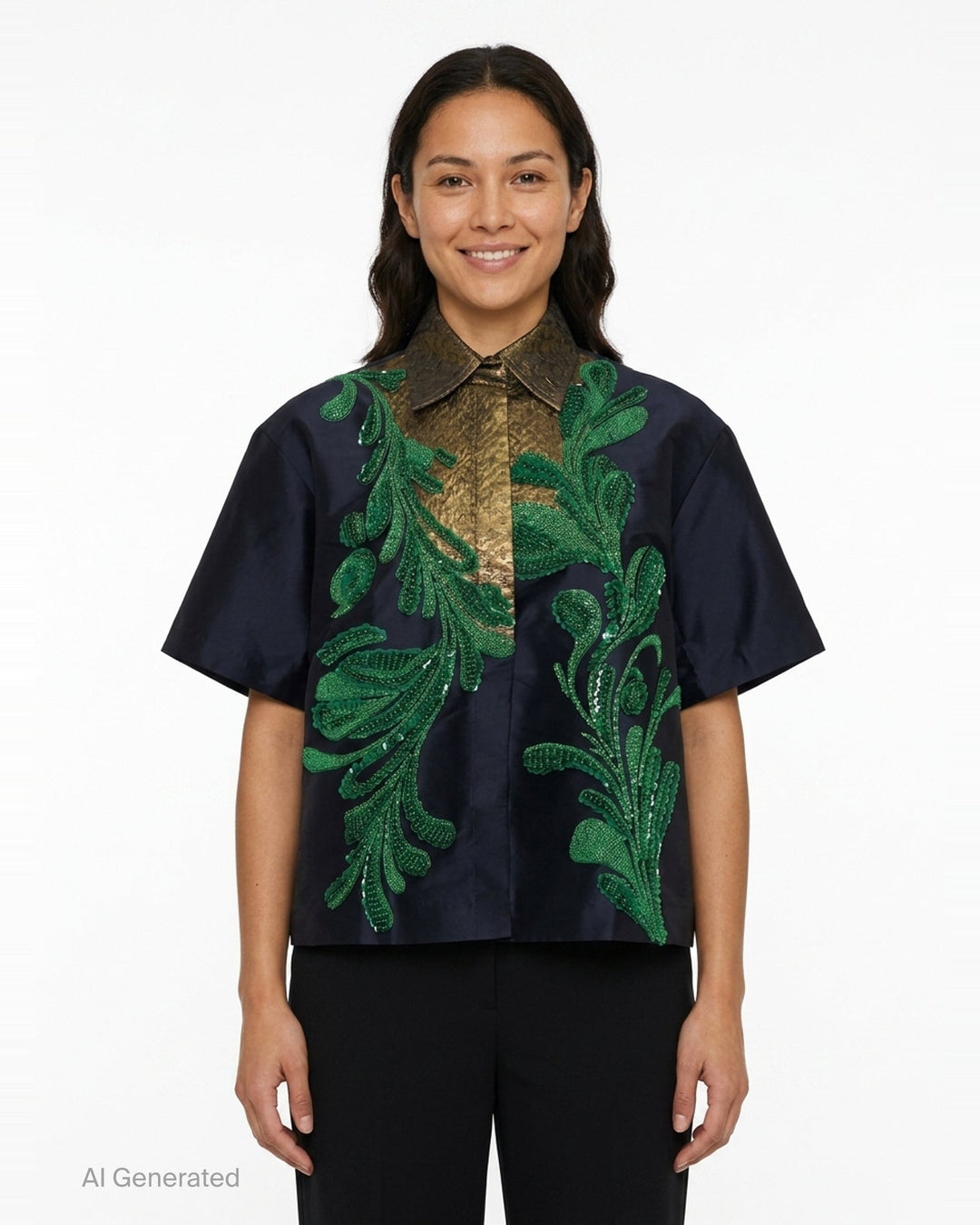 Embellished Taffeta Short Sleeve Blouse | Biyan | Club21 - front