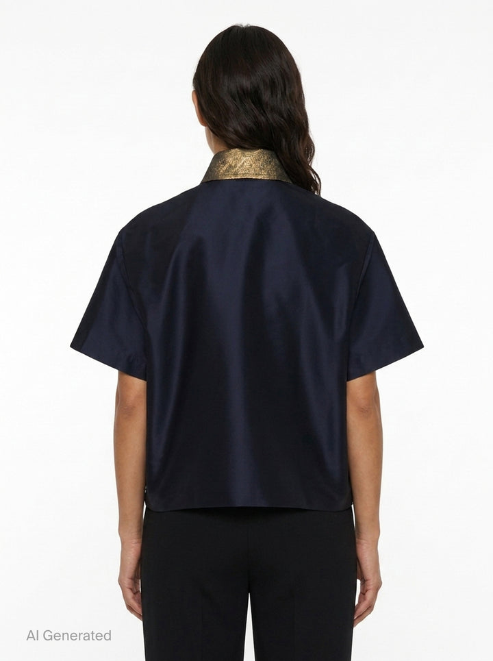 Embellished Taffeta Short Sleeve Blouse | Biyan | Club21 - back