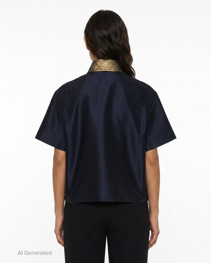 Embellished Taffeta Short Sleeve Blouse | Biyan | Club21 - back