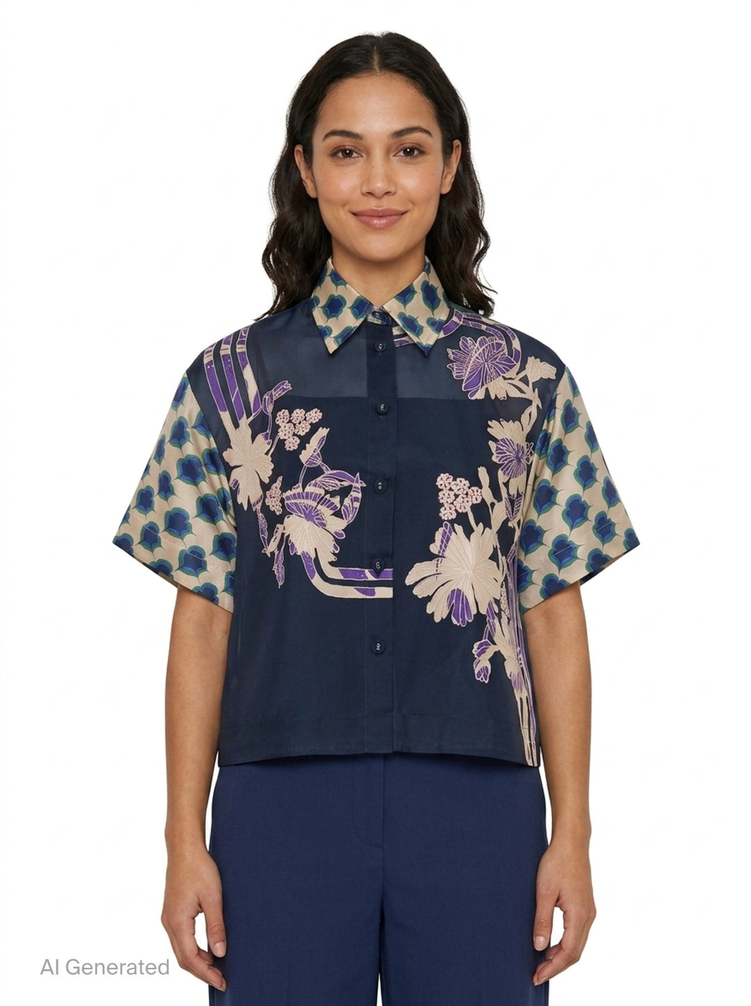 Mix Organza Silk Short Sleeve Blouse | Biyan | Club21 - front