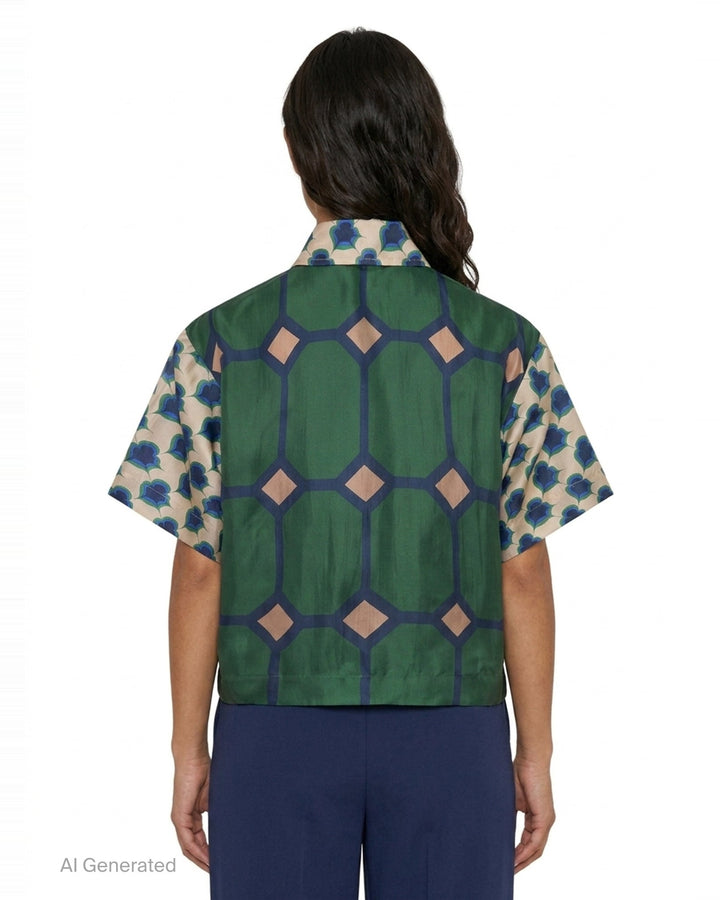 Mix Organza Silk Short Sleeve Blouse | Biyan | Club21 - back