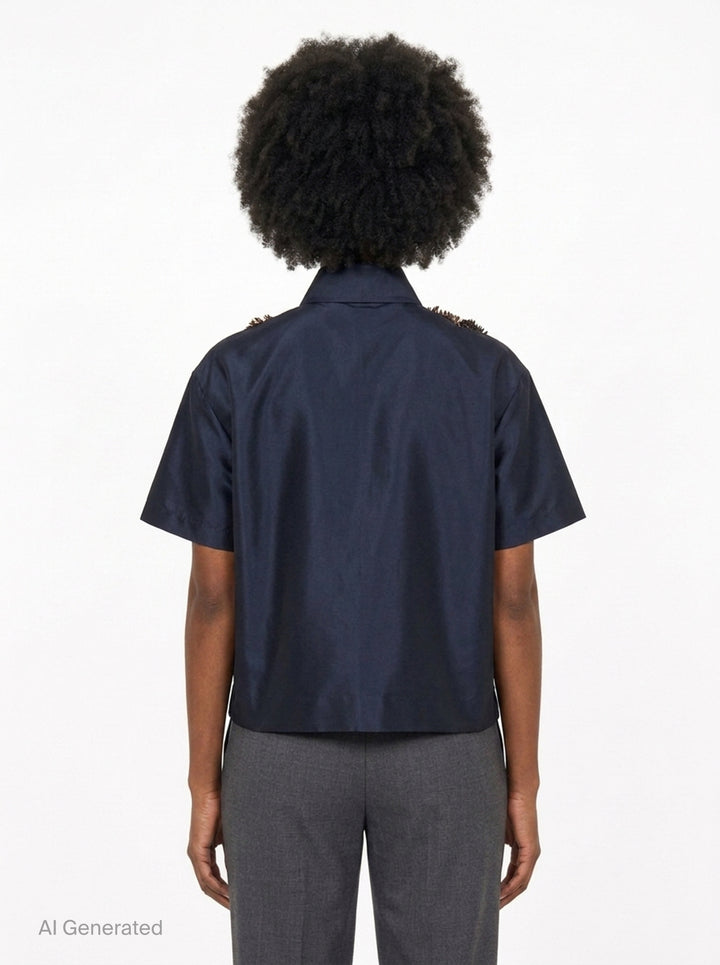Taffeta Short Sleeve Embellished Shirt | Biyan | Club21 - back