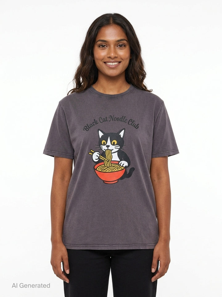 Black Cat Noodle Club Tee | Black Score | Club21 - front