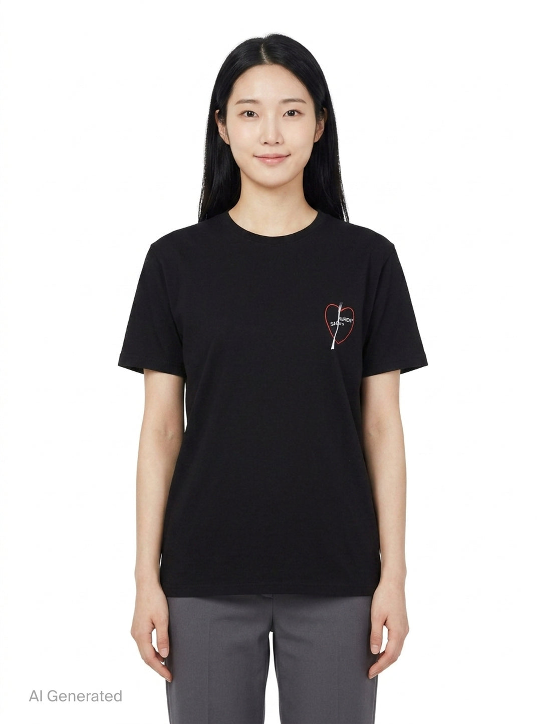 Heart Graphic Crew Neck Tee | Black Score | Club21 - front
