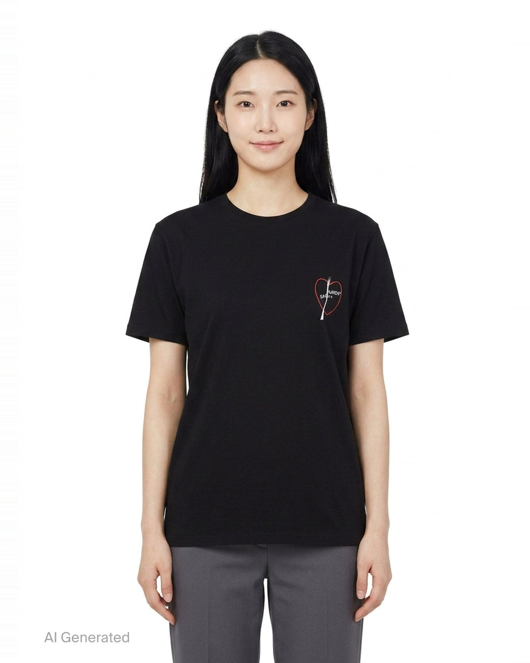 Heart Graphic Crew Neck Tee | Black Score | Club21 - front