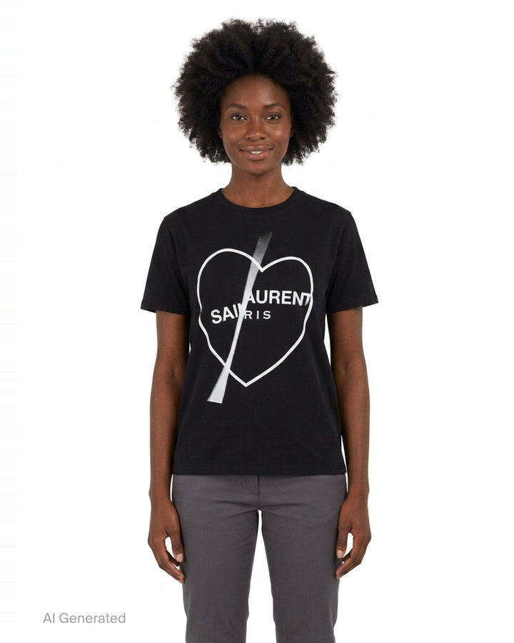 Saint Laurent Paris Heart Tee | Black Score | Club21 - front