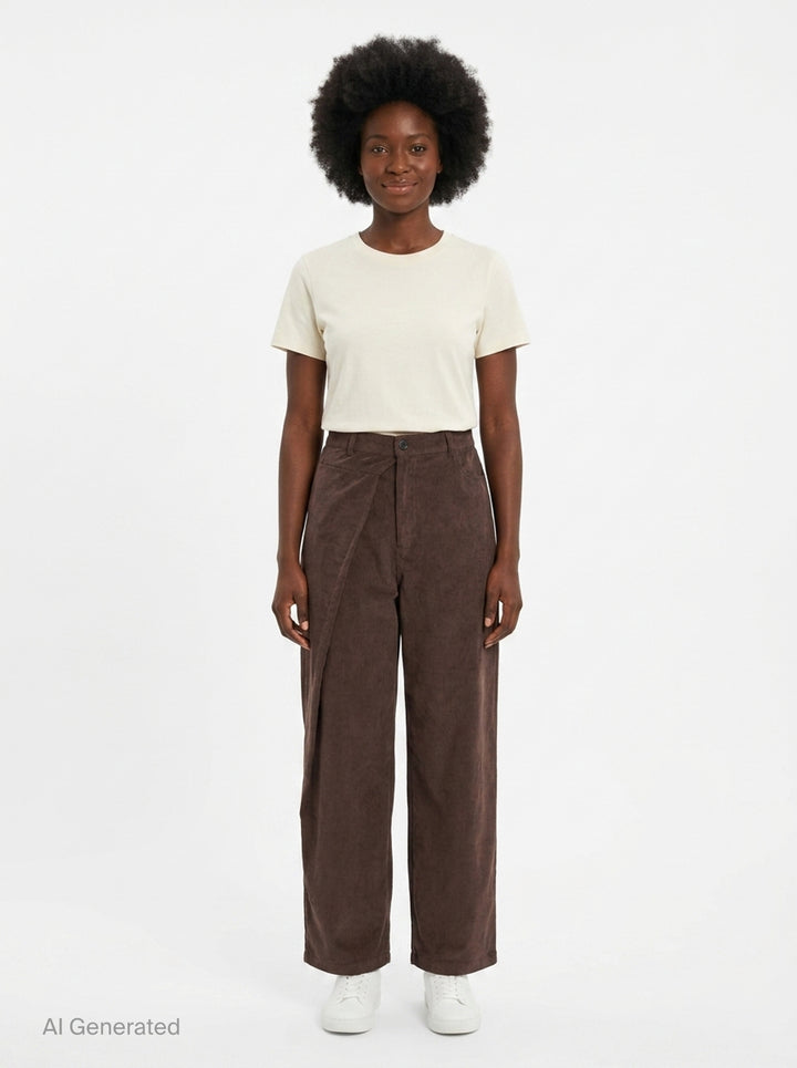 Asymmetric Tuck Baggy Corduroy Pants | Bonbom | Club21 - front