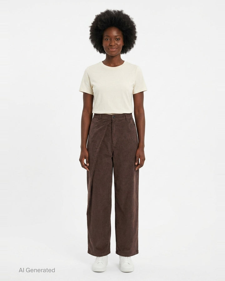 Asymmetric Tuck Baggy Corduroy Pants | Bonbom | Club21 - front