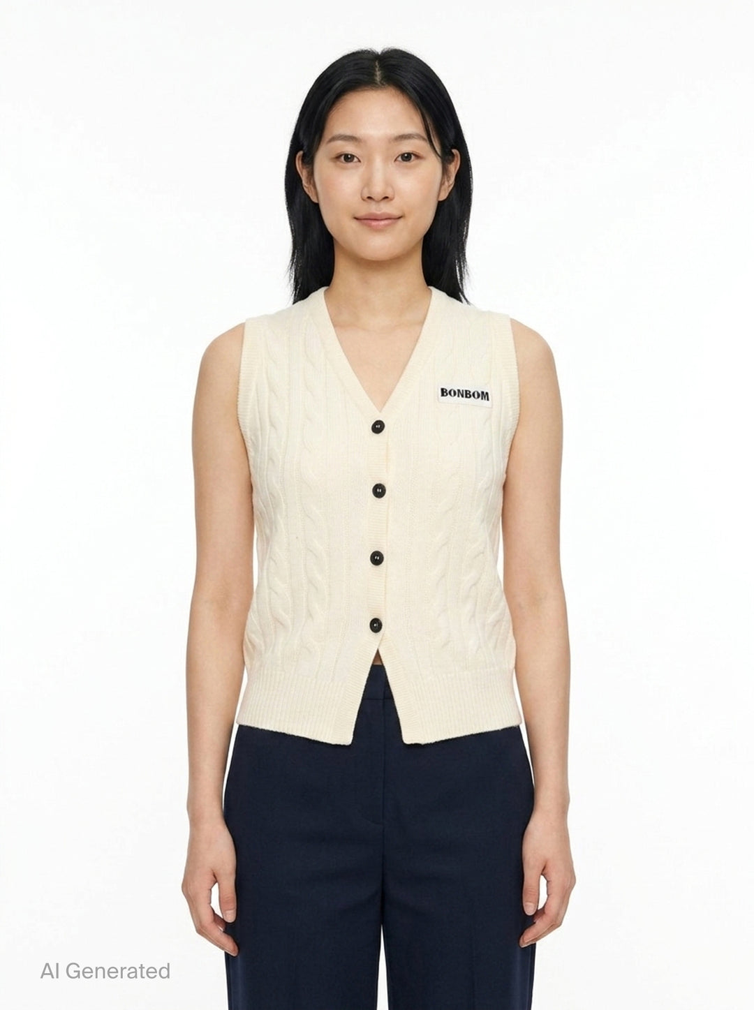 Cable Knit Cardigan Vest | Bonbom | Club21 - front
