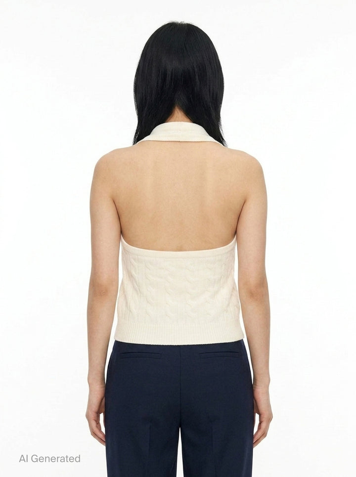 Cable Knit Cardigan Vest | Bonbom | Club21 - back