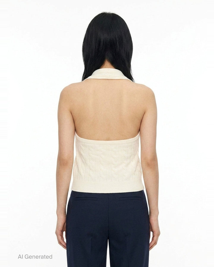 Cable Knit Cardigan Vest | Bonbom | Club21 - back