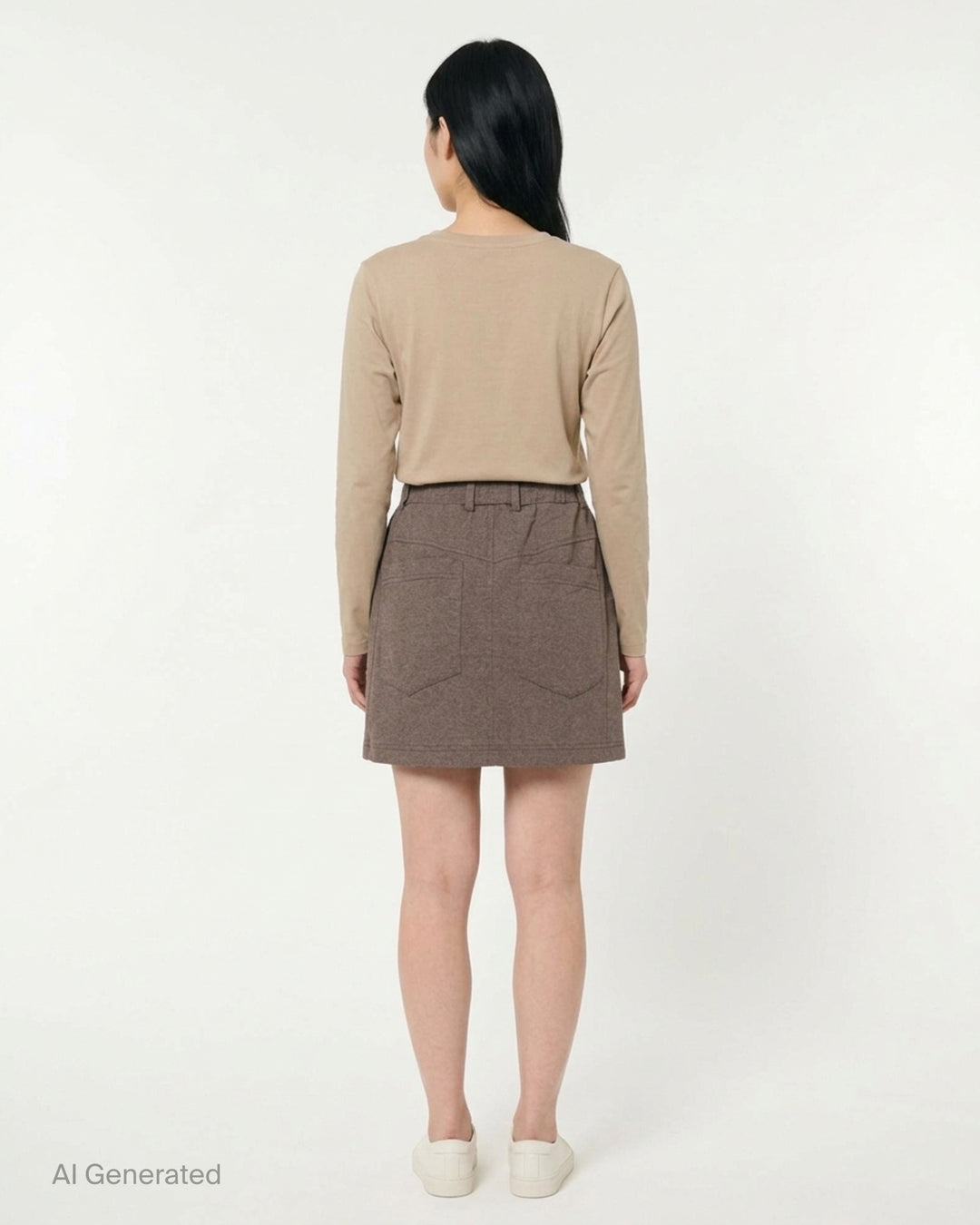 Bonbom heather brown sweat mini skirt with elasticated waist, oversized pocket and embroidered logo - back