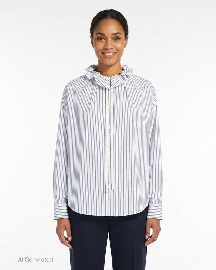 Gathered Neck Long Sleeve Shirt | Bonbom | Club21 - front