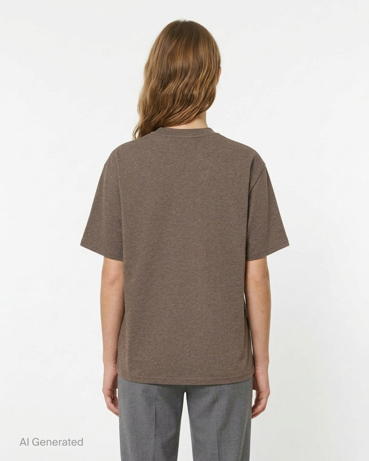BONBOM Tiger Logo T-Shirt in heathered brown with distressed white gothic logo and crowned tiger crest print - back