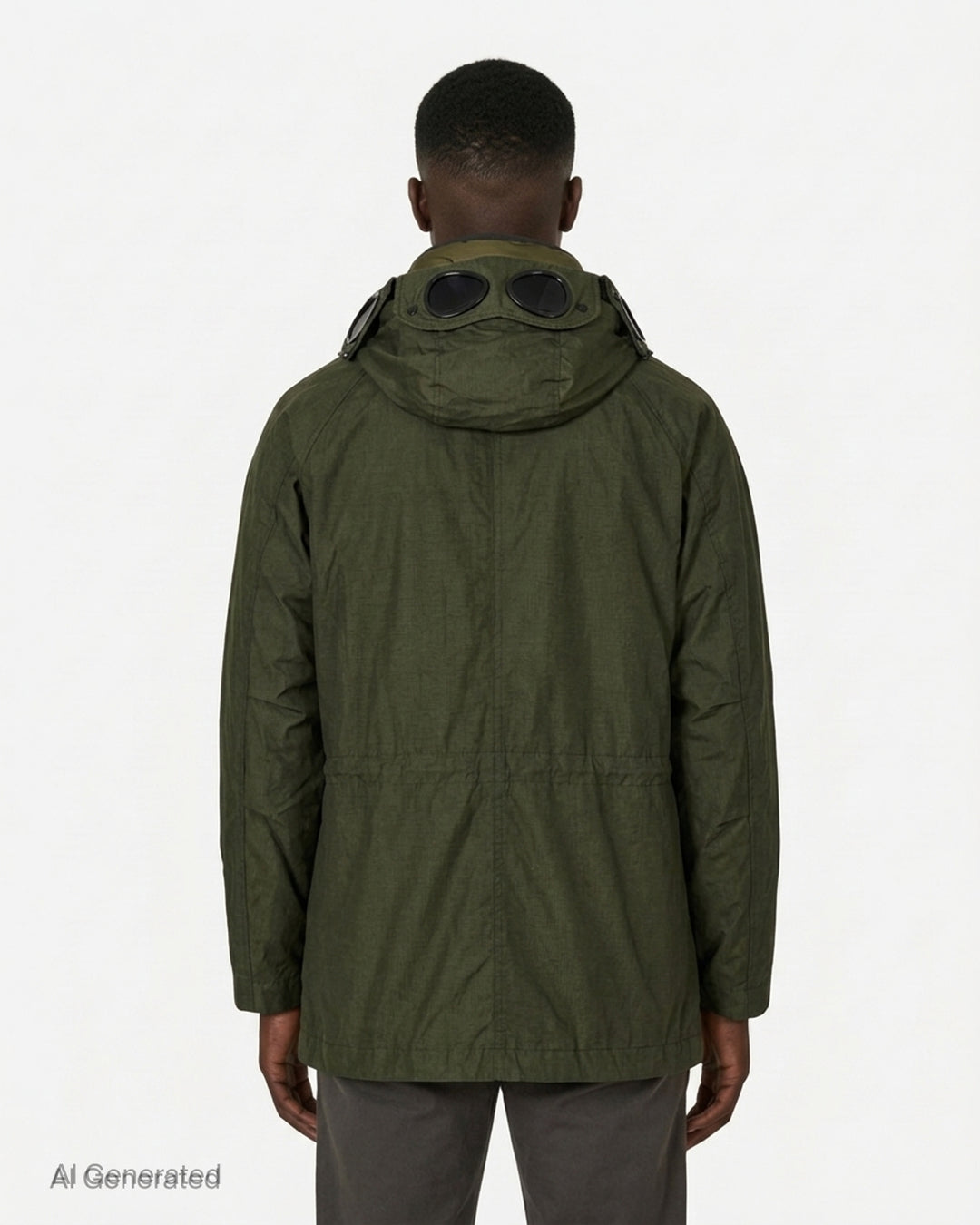 C.P. Company olive green ripstop hooded jacket with quilted inner layer, drawcord waist and chest Windstopper label - back