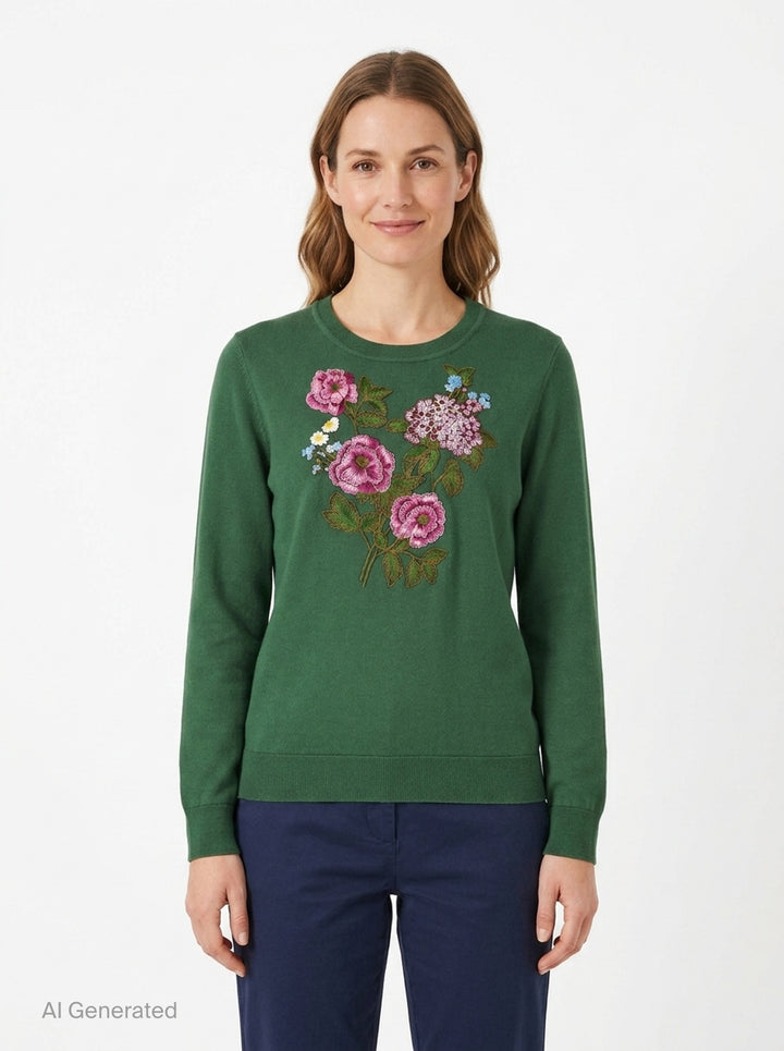 Floral Embroidered Long Sleeve Sweater | Carolina Herrera | Club21 - front
