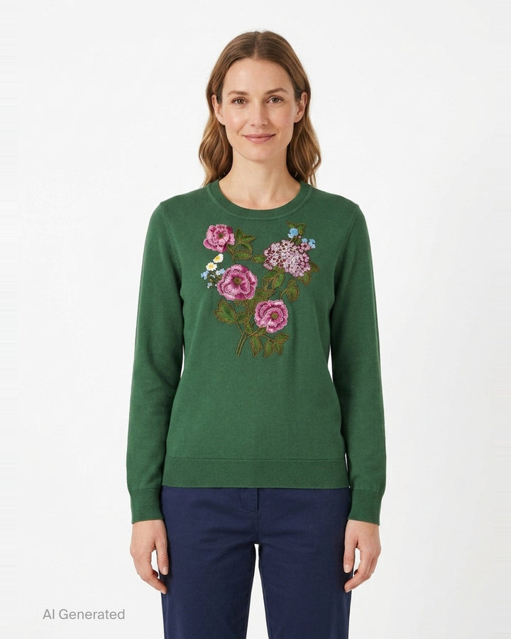 Floral Embroidered Long Sleeve Sweater | Carolina Herrera | Club21 - front