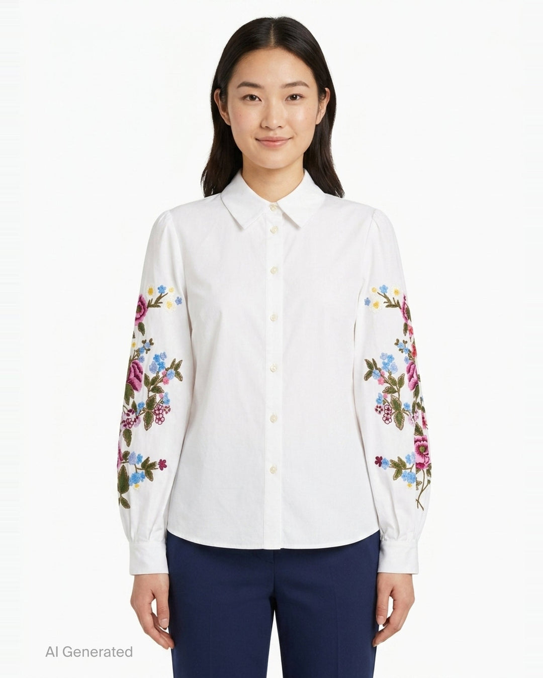 Floral Embroidered Puff Sleeve Shirt | Carolina Herrera | Club21 - front