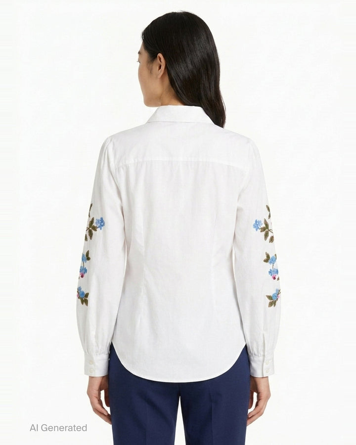 Floral Embroidered Puff Sleeve Shirt | Carolina Herrera | Club21 - back
