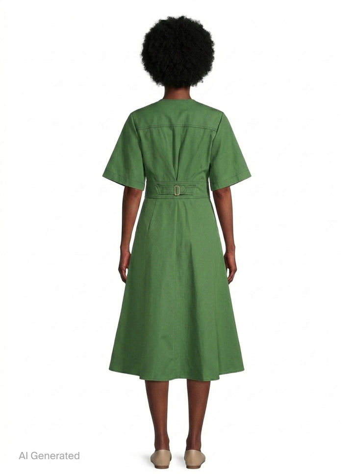 Short Sleeve Crew Neck A-Line Dress | Carolina Herrera | Club21 - back