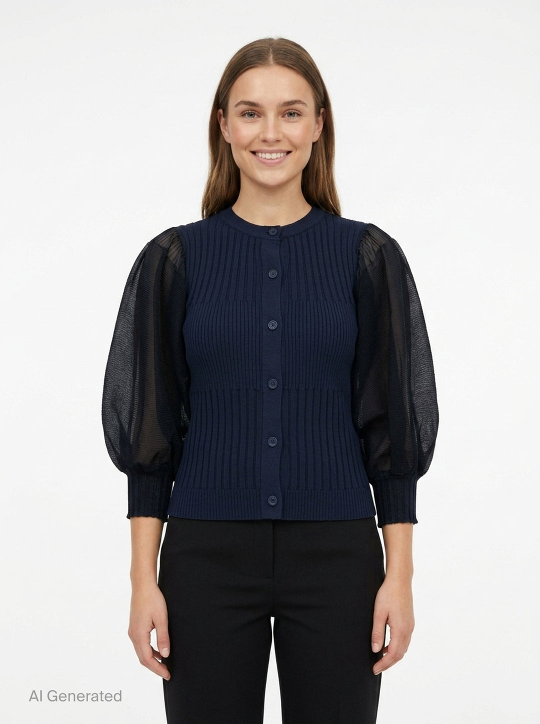 Fluted Lucent Puff Sleeve Cardigan | CFCL | Club21 - front