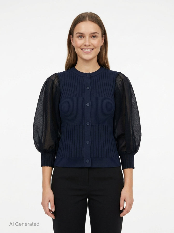 Fluted Lucent Puff Sleeve Cardigan | CFCL | Club21 - front