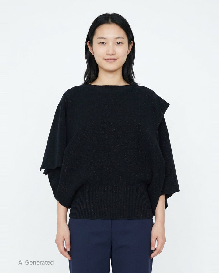 Pottery Crease Glitter Asymmetric Knit Top | CFCL | Club21 - front