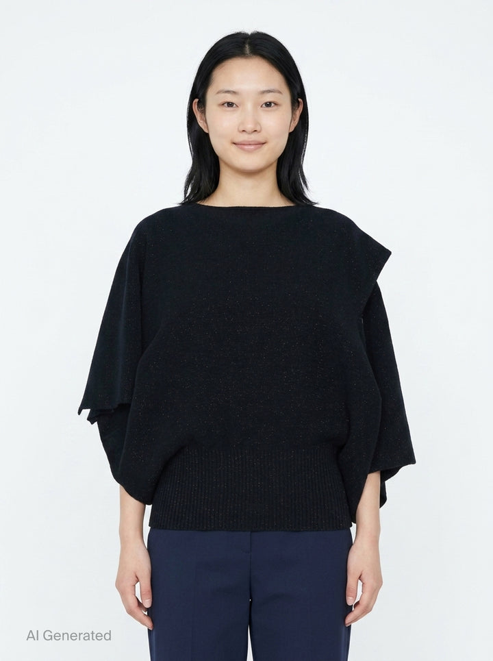 Pottery Crease Glitter Asymmetric Knit Top | CFCL | Club21 - front