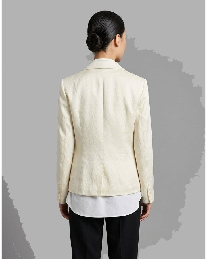 Black cropped blazer with wide notched lapels, flap pockets and a crinkled finish from Club21 Collection - back