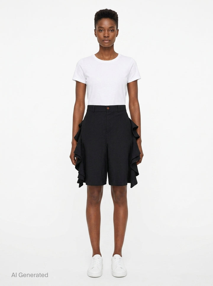 Gabardine Ruffle Shorts | Comme des Garçons Black | Club21 - front