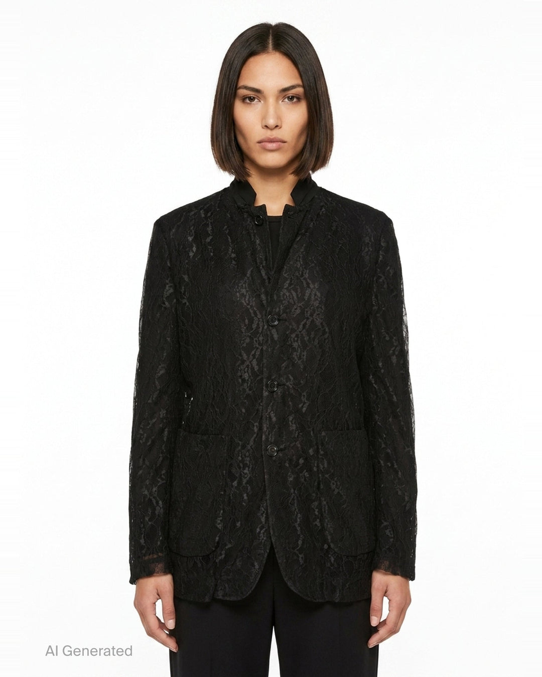 Black Lace Tailored Blazer | Comme des Garçons | Club21 - front