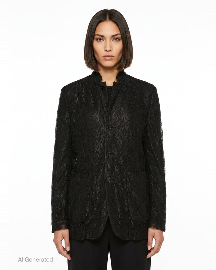 Black Lace Tailored Blazer | Comme des Garçons | Club21 - front