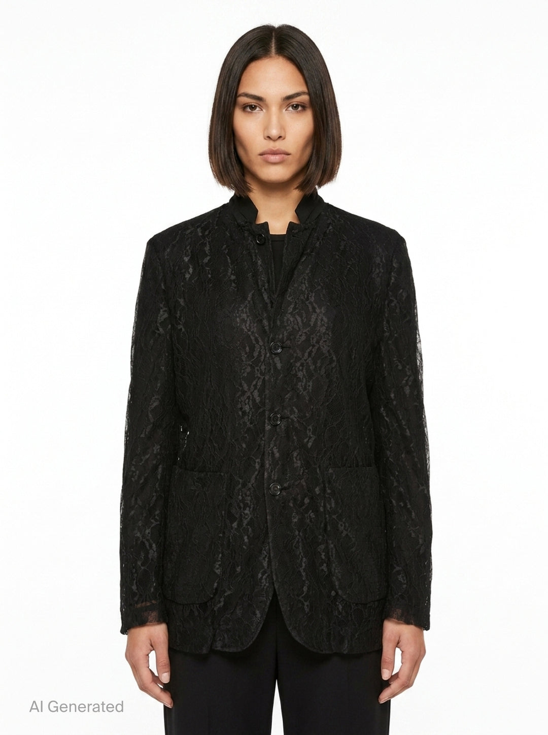Black Lace Tailored Blazer | Comme des Garçons | Club21 - front