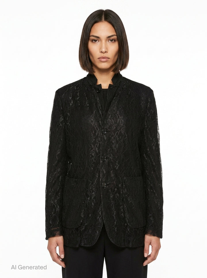 Black Lace Tailored Blazer | Comme des Garçons | Club21 - front