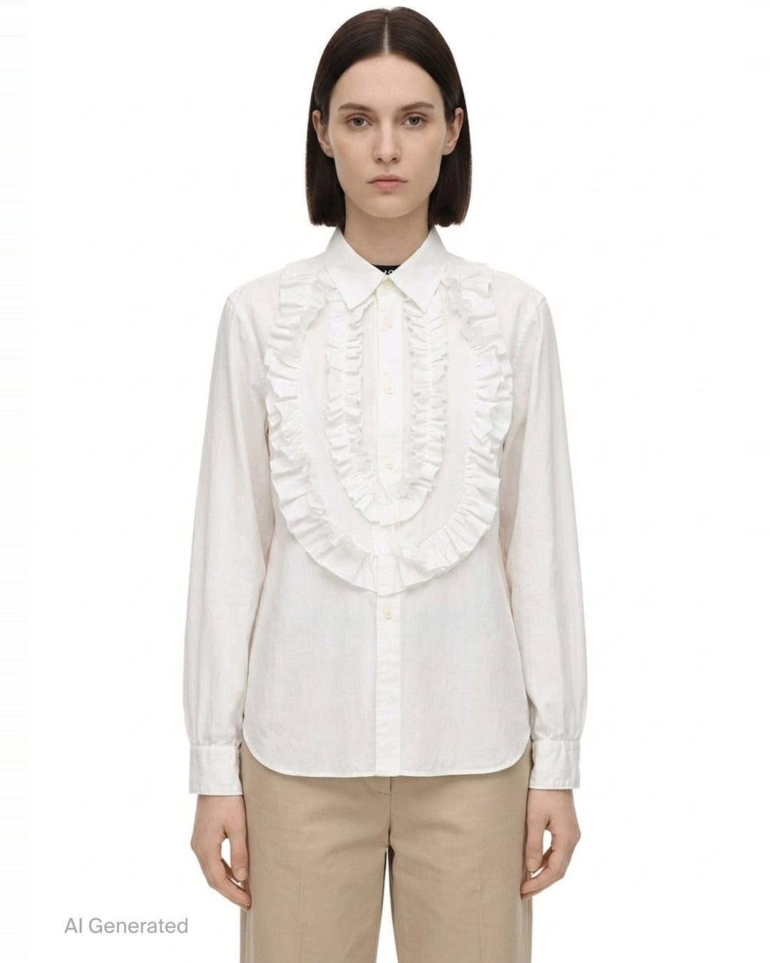 Long Sleeve Ruffle Bib Shirt | Comme des Garçons Black | Club21 - front