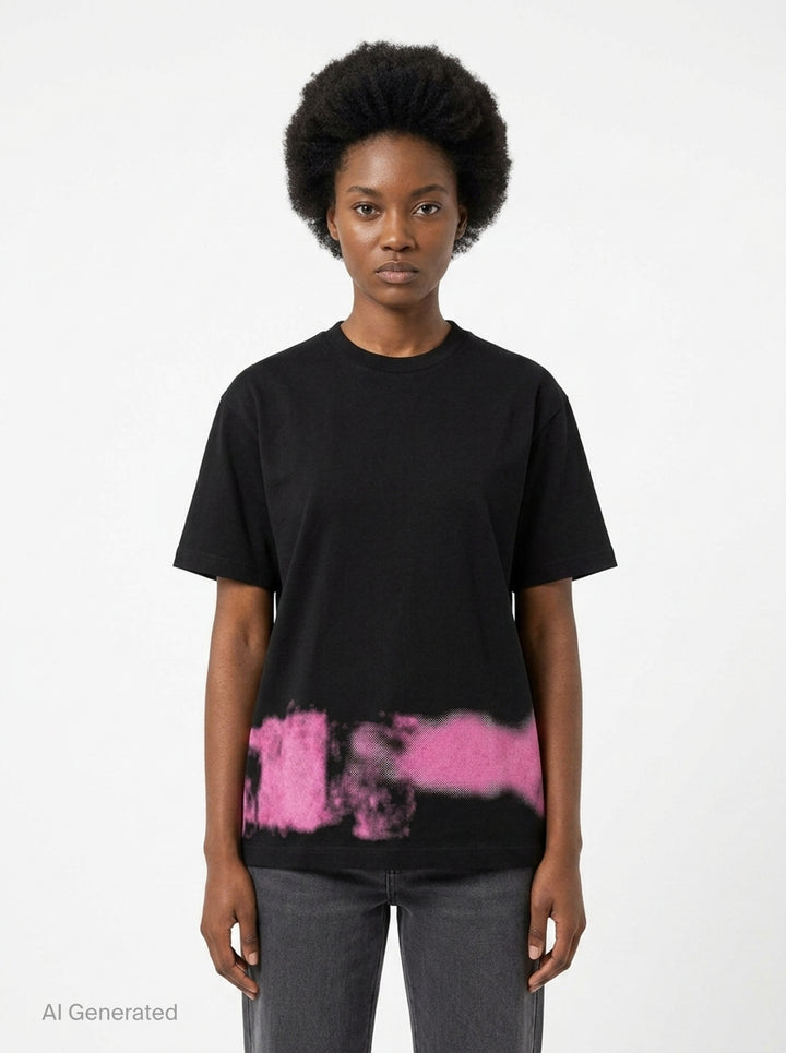 Pink Spray Print Tee | Comme des Garçons BLACK | Club21 - front