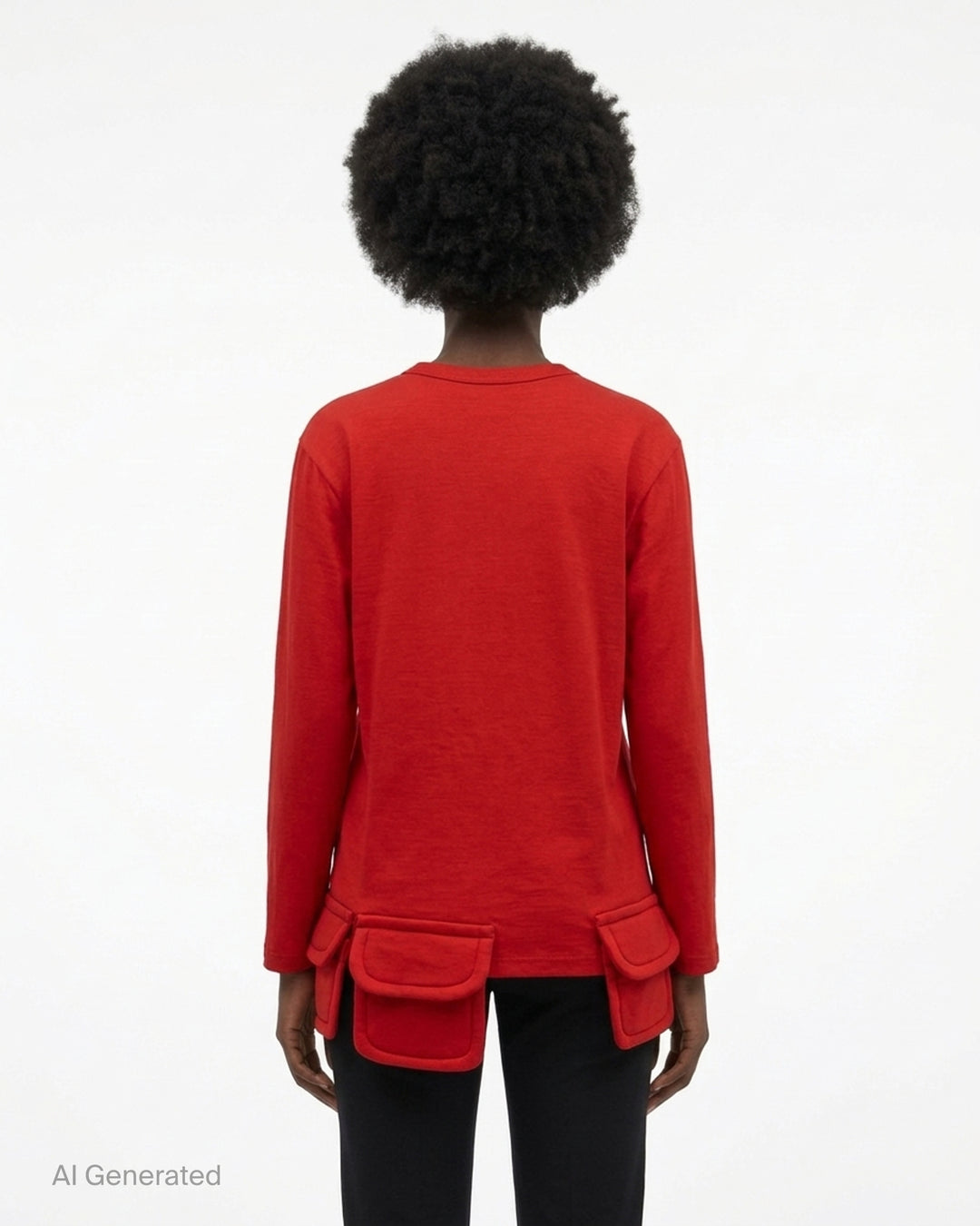 Red Comme des Garçons Comme des Garçons long sleeve jersey top with padded flap pockets and tie details along the asymmetric hem - back