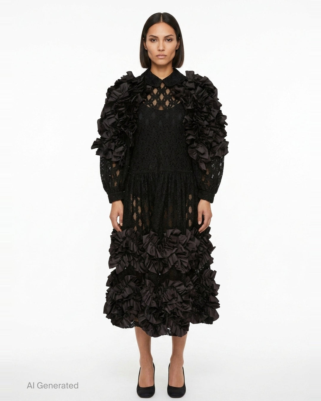 Puffed Sleeve Lace Ruffle Dress | Comme des Garçons Comme des Garçons | Club21 - front