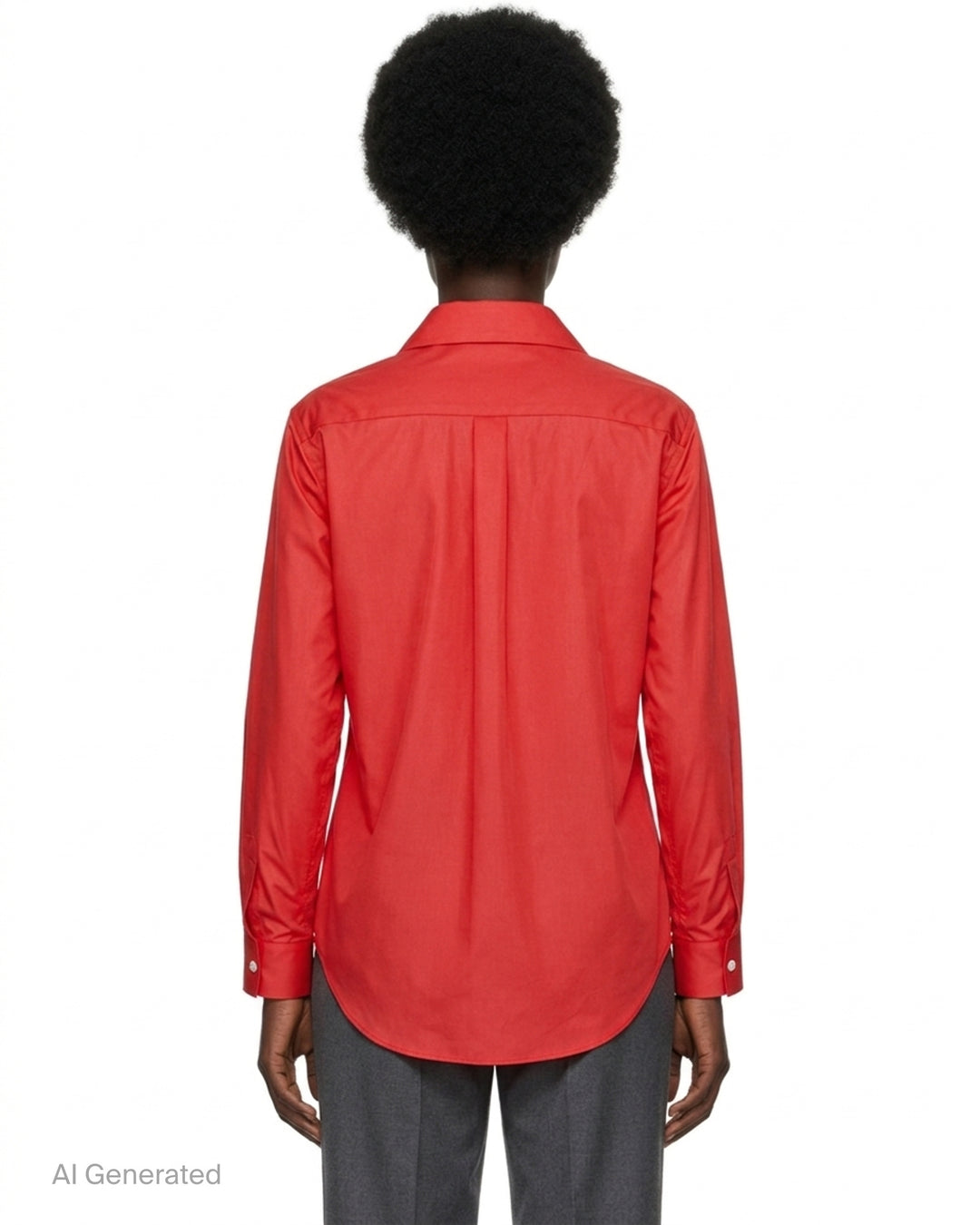 Red semi-sheer Comme des Garçons Comme des Garçons button-down shirt with a rounded collar, white buttons and a chest pocket - back
