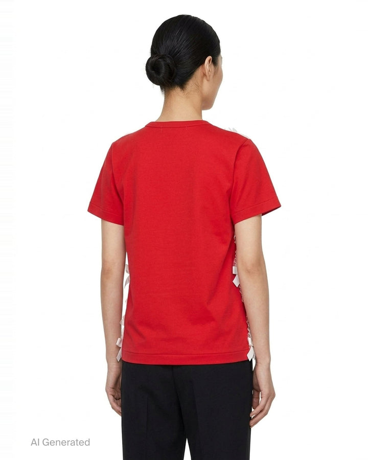 Comme des Garçons asymmetrical panelled oversize tee in black, featuring sheer chiffon flutter cape panels over an opaque jersey body, shown flat on white background - back