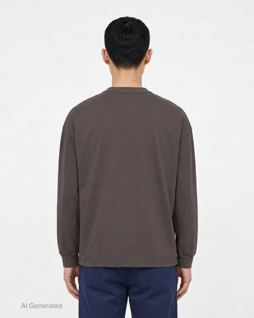 Comme des Garçons Homme slightly brushed cotton jersey long sleeve tee in taupe with crew neck, chest patch pocket, and ribbed cuffs - back