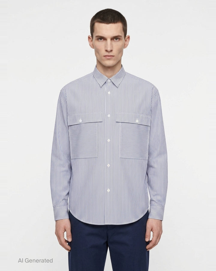 Cotton Stripe Long Sleeve Shirt | Comme des Garçons Homme | Club21 - front