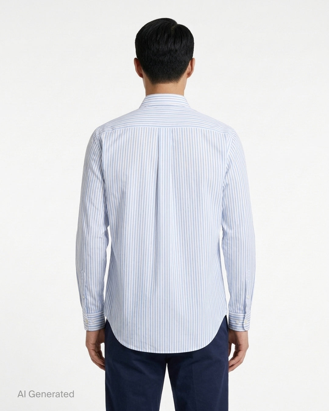 Comme des Garçons Homme Deux long sleeve shirt in blue and white cotton broad stripe with diagonal patchwork panels and a chest pocket - back
