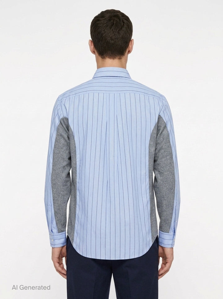 Cotton Stripe Wool Panel Long Sleeve Shirt | Comme des Garçons Homme Deux | Club21 - back
