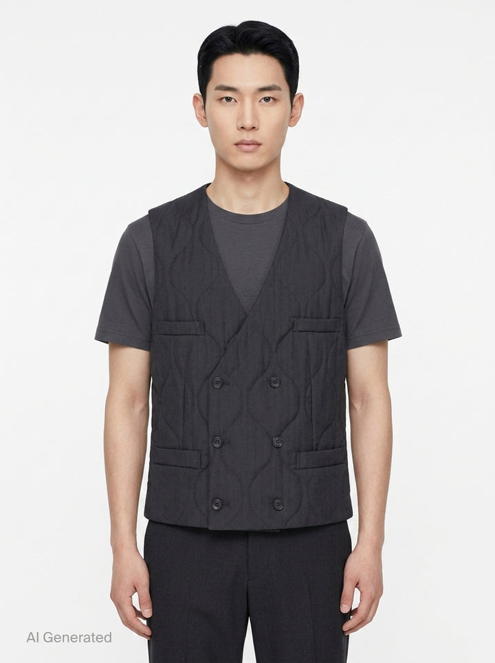 Wool Shadow Stripe Quilted Vest | Comme des Garçons Homme Deux | Club21 - front