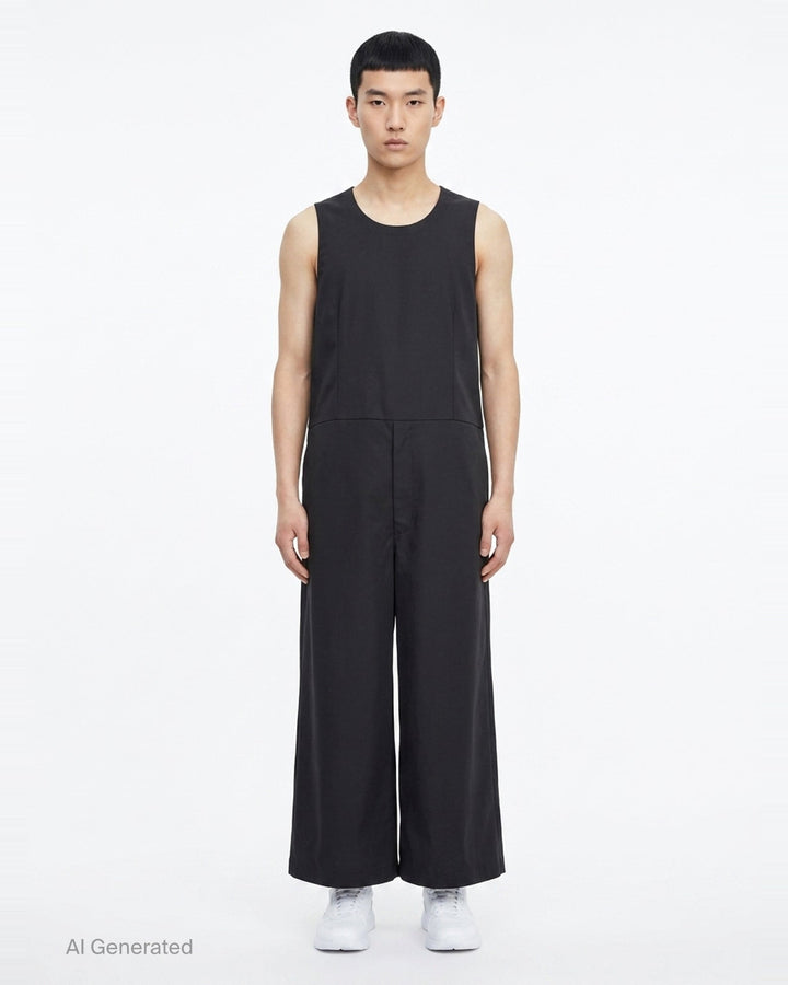 Polyester Dobby Wide-Leg Jumpsuit | Comme des Garçons Homme Plus | Club21 - front