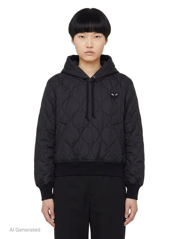 Black Emblem Quilted Hoodie | Comme des Garçons PLAY | Club21 - front