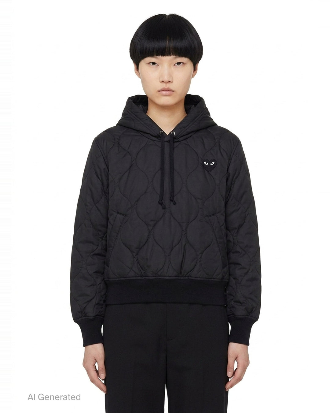 Black Emblem Quilted Hoodie | Comme des Garçons PLAY | Club21 - front