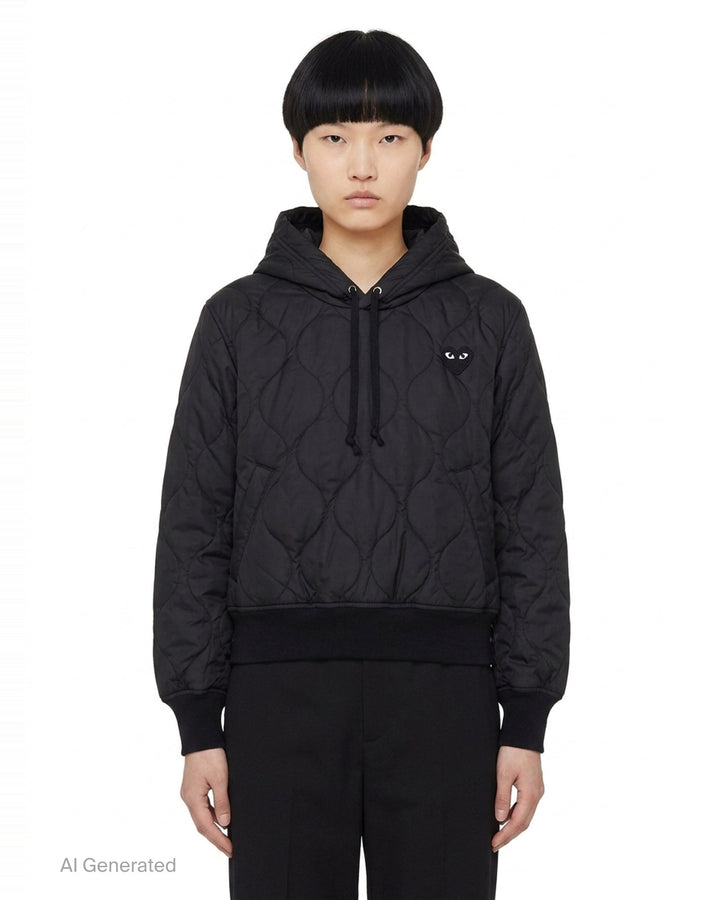Black Emblem Quilted Hoodie | Comme des Garçons PLAY | Club21 - front